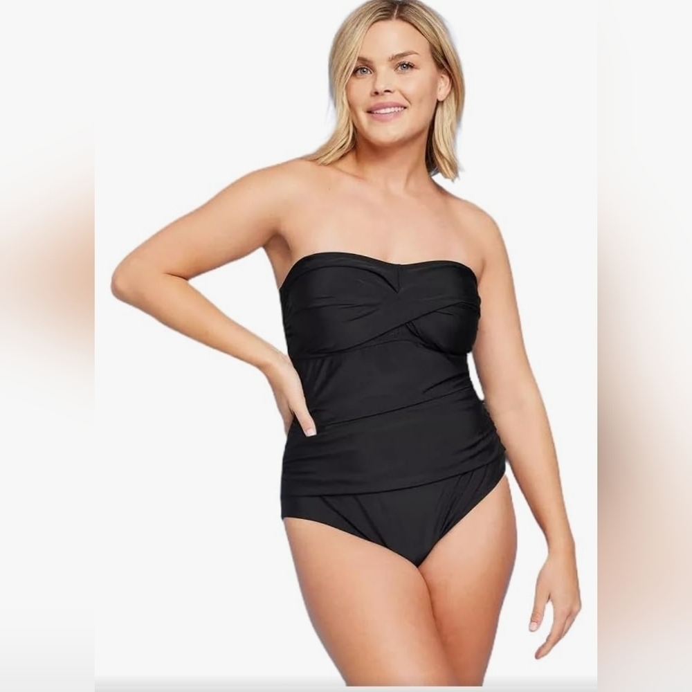 Kona Sol Women's Twist-Front Bandeau Classic One Piece Swimsuit with Tummy Contr